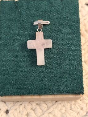 Rose Quartz Cross Pendant Light Pink Crystal Stone Religious Charm